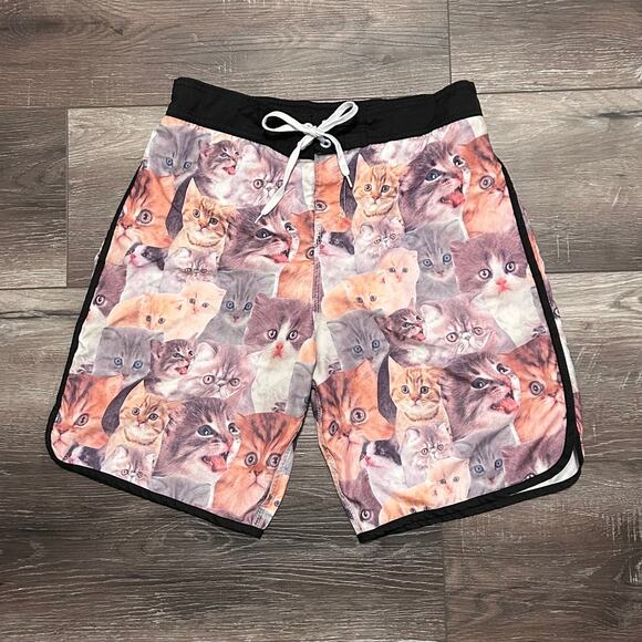 Bioworld Other - Bioworld Swim Trunks Mens Size L Graphic All Over Kitten Cat Lovers Board Shorts